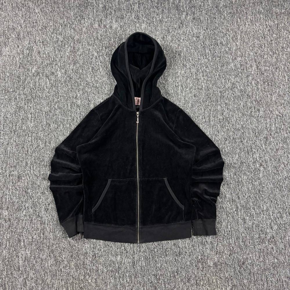 Vintage Y2K Juicy Couture McBling Velour Zip Up Hoodie Black Large Rhinestone